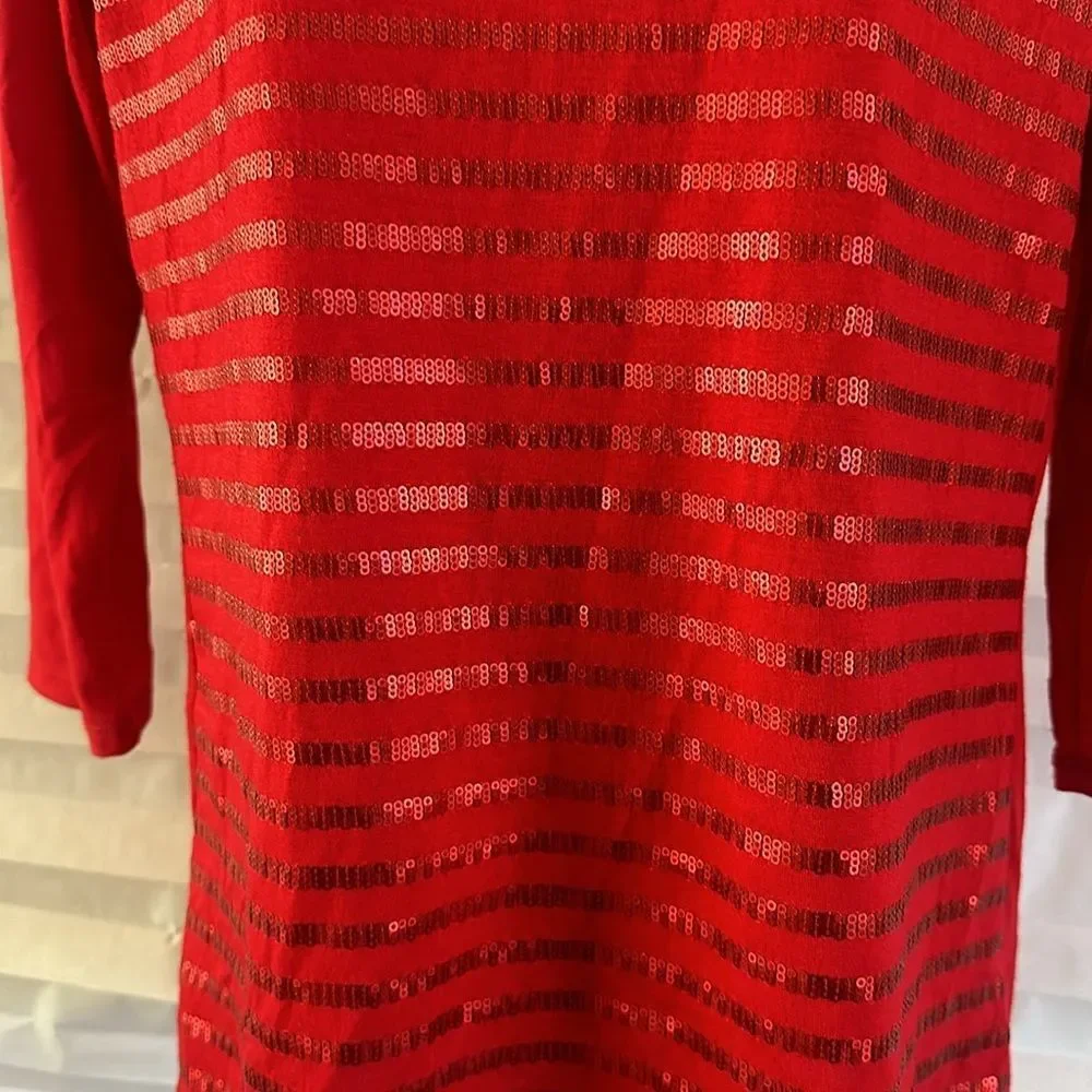 Liz Claiborne Sparkly Red Top – Women's Medium, Sequin 3/4 Sleeve Shirt